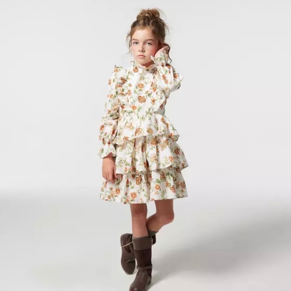 Janie and Jack Floral Tiered Ruffle Dress Long Sleeve Kids Girls 12